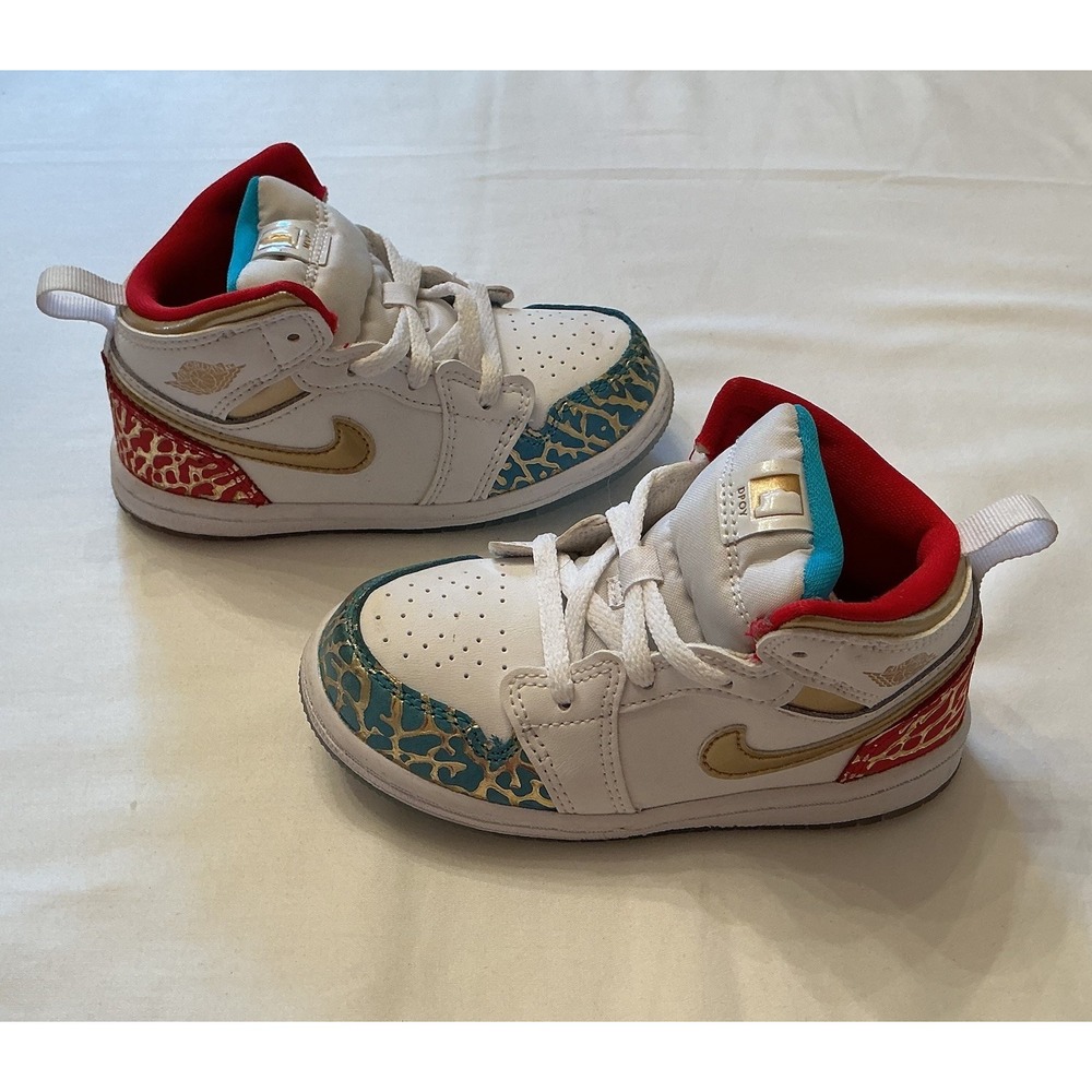 Jordan Air Jordan 1 Mid Top Toddler Sneaker Leather Colorblock White/Gold Sz  8C
